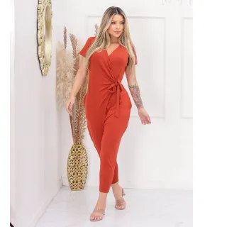 Calça Viscolycra Feminina Saruel Transpassada com Amarração e Bolso - Terracota