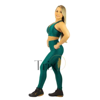 Top e Calça Fitness em Poliamida 3D - Conjunto de Alta Qualidade - Verde