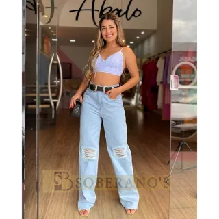 Calça Jeans Wide Leg Feminina Pantalona - Cintura Alta Premium - WD-LENDA