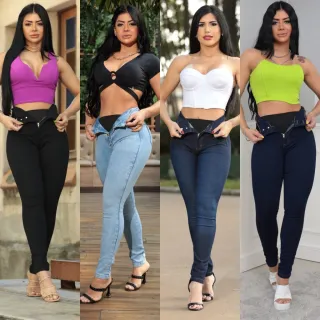 Vários modelos de calça jeans cintura alta com cinta super lipo - do tamanho 36 ao 46