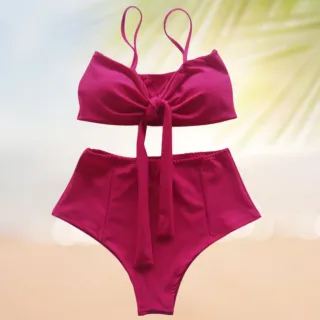 Biquíni feminino hot pants de laço cintura alta forrado e com bojo - unicórnio azul