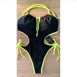 Decotado engana mamãe fio dental maiô BM BEACH - Rosa neon