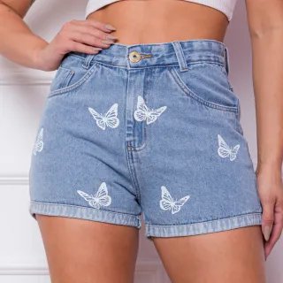 Estampas femininas em short jeans - jeans escuro florzinha