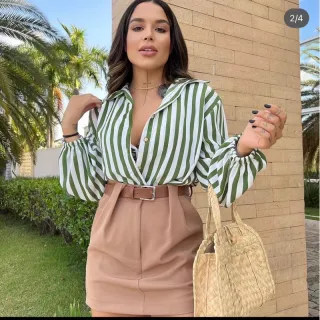 Short de Cintura Alta com Cinto - Saia Social Alfaiataria - Verde