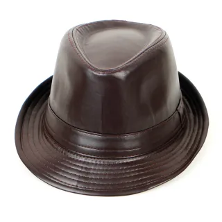 Couro sintético chapéu aba curta fedora - Preto