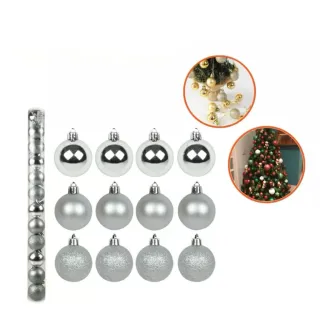 Decoração Natalina: Kit com 12 Bolas de Natal Mista Lisa Fosca Glitter 5cm - 5cm kit 12 prata