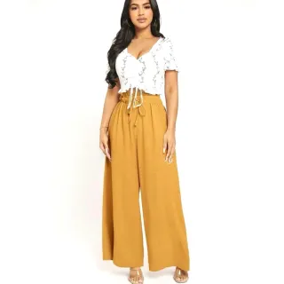 Moda Super Envio! Calça Pantalona Feminina Cintura Alta com Bolso - Branco