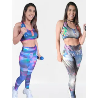 Calça Legging e Top Conjunto Fitness Feminino - Cor rosa
