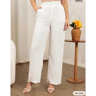 Tendência 2023: Calça Wide Leg Pantalona Feminina Duna com Botão - Azul Marinho(Com forro)