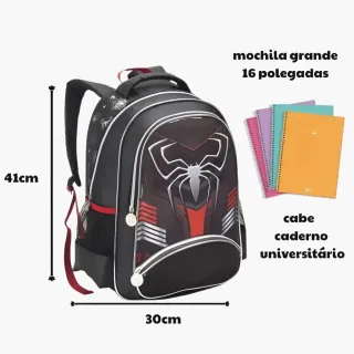 Grande Mochila Infantil Masculina Spider-Aranha Dark 2023 Escolar Resistente - PEQUENA
