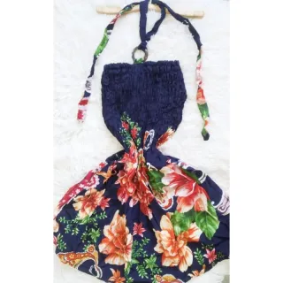 Elastec na cintura e busto, Macacão Curto Estampado Acinturado Balone - Bege Flores