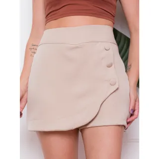 Saia Feminina de Alfaiataria Curta com Botão - Pink