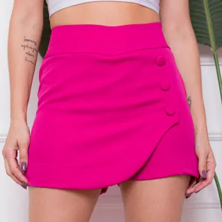 Saia Feminina de Alfaiataria Curta com Botão - Pink