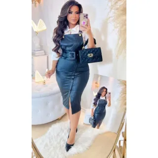 Jardineira Salopete em Cirrê - Preto