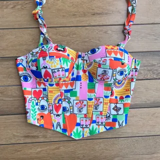 Corset com bojo floral onça amarrar no ombro, colorido e candy colors - 5-bolinha candy