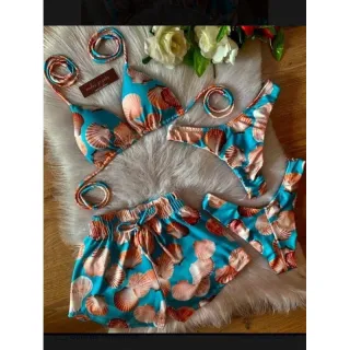 Shorts biquíni 3 em 1 cortininha com kit - Onça