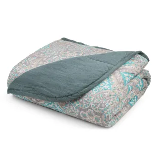 Edredom Dupla Face Queen Casal 01 Peça Toque Macio Micropercal 200 Fios - AZUL GRID