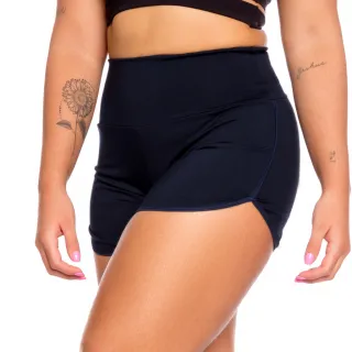 Moda Fitness Feminina Short Azul Cós Alto - GG