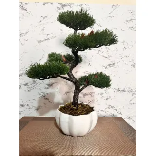 Vaso Cerâmica Bonsai Artificial Grande - Folhas Realistas - vaso em madeira