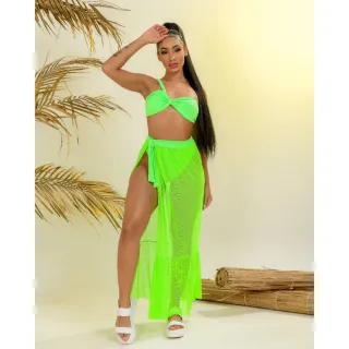 Saida de Praia Ajustavel + Conjunto Biquini Hotpant - Vermelho
