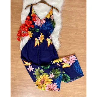 Coleção Verão Macacão Estampado Viscose Longo - Estampa 18