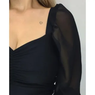 Manga Longa Bufante Cropped Top Suplex Tule Preto Branco Julliete - Branco