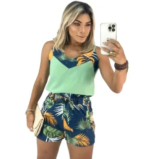 Estampas Alcinha Conjunto Blusa Short - Azul