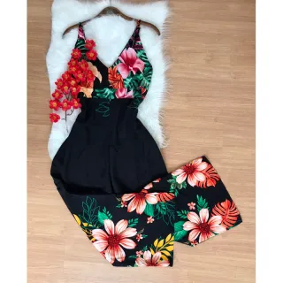 Coleção Verão Macacão Estampado Viscose Longo - Estampa 18