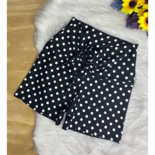 Fitness Shortinho Cintura Alta Estampa Poá com Corda - Preto