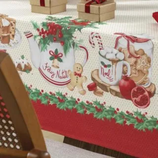 Toalha de Mesa Estampada Natal com Glitter - 2 Metros - Único
