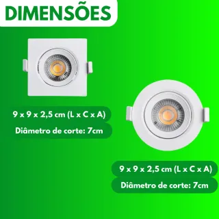 Embutido Luminária Led Spot Redondo Quadrado 7W - Kit com 10 Unidades - REDONDO