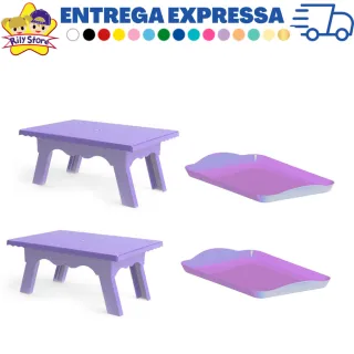 4 Peças Kit Festa: 2 Bandejas Pequenas + 2 Mesinhas Decorativas - Vermelho