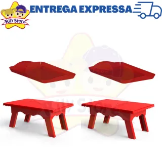 4 Peças Kit Festa: 2 Bandejas Pequenas + 2 Mesinhas Decorativas - Vermelho