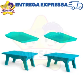 4 Peças Kit Festa: 2 Bandejas Pequenas + 2 Mesinhas Decorativas - Vermelho