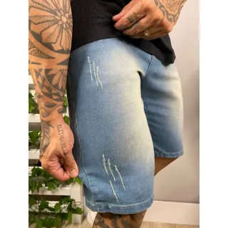 Bermuda Masculino Jeans Elastano Lycra 2023 - Lavagem Azul médio
