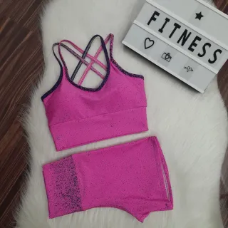 Top e Short Fitiness para Exercícios Físicos - Conjunto de Academia - Rosa