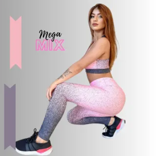 Calça Legging Feminina Estampada Degrade + Conjunto Top Nadador - Fitness Academia - Rosa Claro