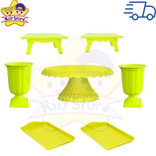 Elegante Kit de Boleira Cake Renda + Mesinhas + Vasos Grego + Bandejas - Vermelho