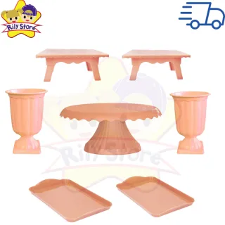 Elegante Kit de Boleira Cake Renda + Mesinhas + Vasos Grego + Bandejas - Vermelho