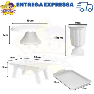 Elegante Kit de Boleira Cake Renda + Mesinhas + Vasos Grego + Bandejas - Vermelho