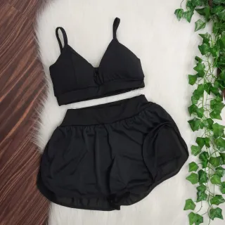 Conjunto Fitness Shorts Duplo e Top com Bojo para Academia - Laranja