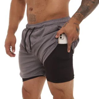 Proteção UV - KIT 2 Shorts Sport Fit Dry Fit Elastano Academia e Treino - 1 Azul 1 Branco