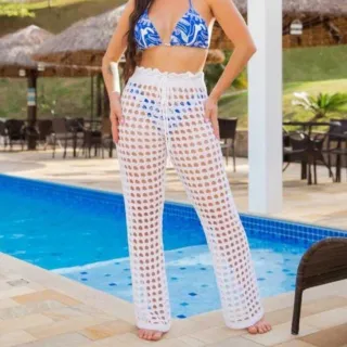 Pantalona Tricot Moda Praia Calça Feminina - Pink