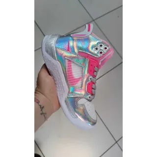 Bota esportiva feminina cano alto Nk - Confortável e resistente - Branco Menta Lavanda