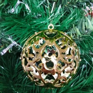Decoração Árvore Bola Natal Grande Dourada 3D Arabesca Brilhante Fosca 8cm - 6 Unid - Único