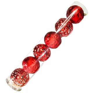 Grande Bola de Natal Vermelha 3D Arabesca Fosca Brilhante - Pack com 6 Unidades - Único