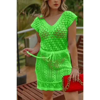 Moda Tricot Verao Fenda Acinturada Praia Curta - Pink