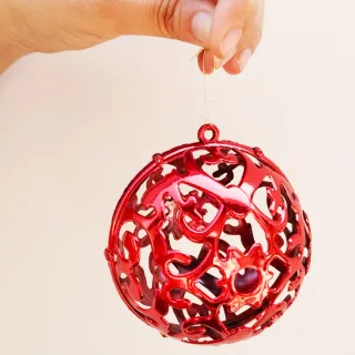 Grande Bola de Natal Vermelha 3D Arabesca Fosca Brilhante - Pack com 6 Unidades - Único