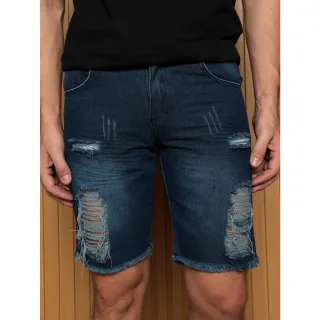 Bermuda Jeans Masculina Rasgada Slim Fit - Shorts Curto