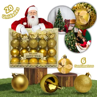 Árvore de Natal Decorada Dourada com Bolas Grandes Fosca e Glitter - Único